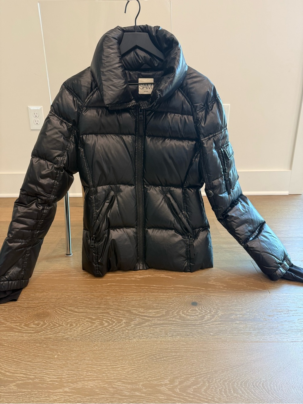 SAM. Black Quilted Puffer Jacket with High Collar